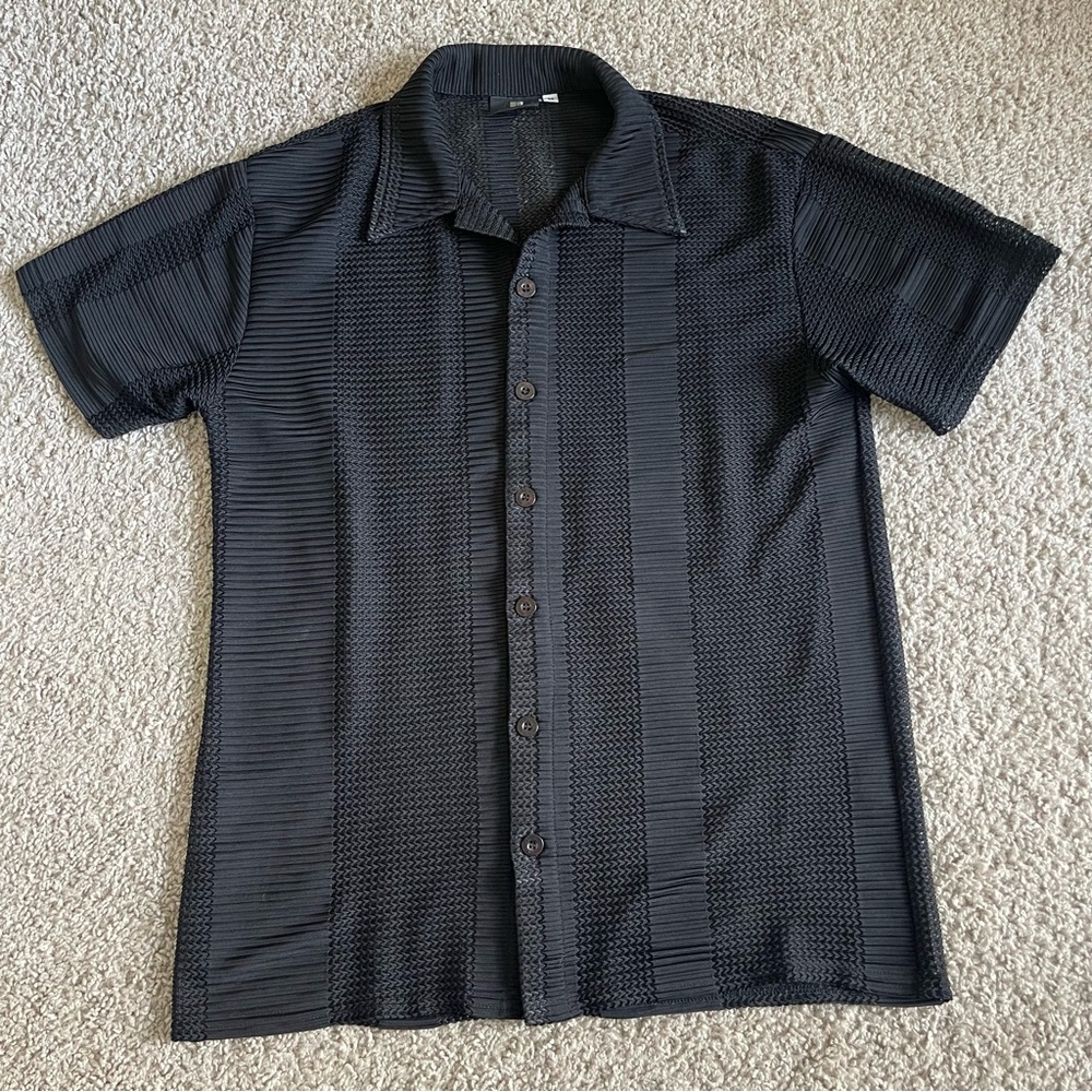 Positano Vintage 100% Polyester Button Down Short Sleeve Shirt